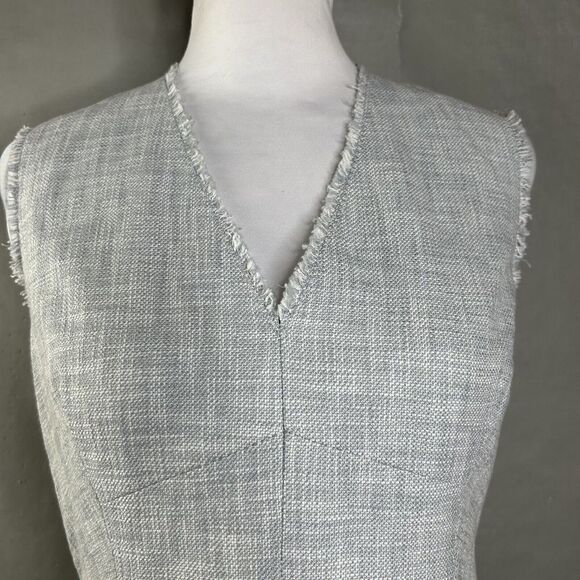 Rebecca Taylor Slub Suit Dress 8 Light Gray Sleevless Fit & Flare Woven Cotton - Picture 7 of 13